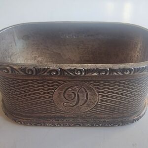 Sterling Lion Passant British Oval "Engine Turned" Pat. Napkin Ring "Letter D"